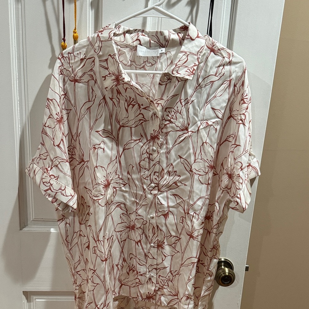 Christy Lynn Floral Print Shirt - White and Red